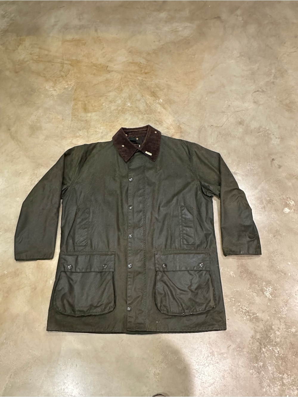 Men's Barbour Olive Green Waxed Jacket with Brown Corduroy Collar
